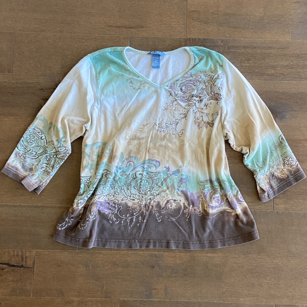 Koret Women's Floral Pajama Top - Brown and Cream